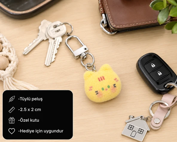 Sevimli Sarı Kedi Charm Anahtarlık Peluş Hediye Aksesuar Çanta ve Anahtar Süsü ürün görseli 1