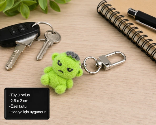 GrimPuff Yeşil Peluş Canavar Charm Anahtarlık – Sevimli Figürlü Aksesuar Hediye ürün görseli 1