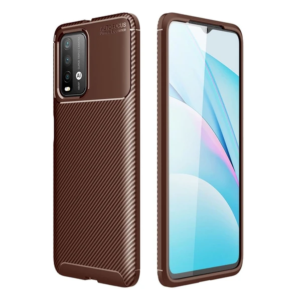Xiaomi Redmi 9t Kılıf Auto Focus Karbon Kapak - Kahverengi ürün görseli 1