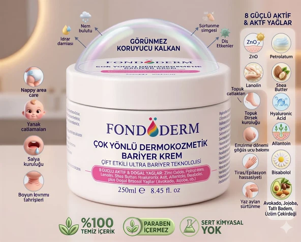 Fondöderm Dermokozmetik Bariyer Krem | Bebek Pişik Kremi Ve Yoğun Onarıcı Nemlendirici Doğal Yağlar İçeren Çok Amaçlı Cilt Bakım Kremi ürün görseli 1