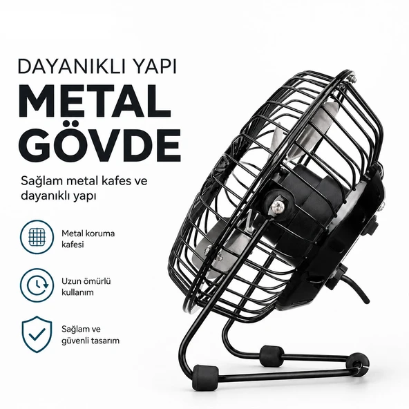 USB ŞARJLI - METAL GÖVDE 14.5X7.5X15CM MİNİ MASAÜSTÜ FAN - VANTİLATÖR EFN-482 (5250) ürün görseli 1