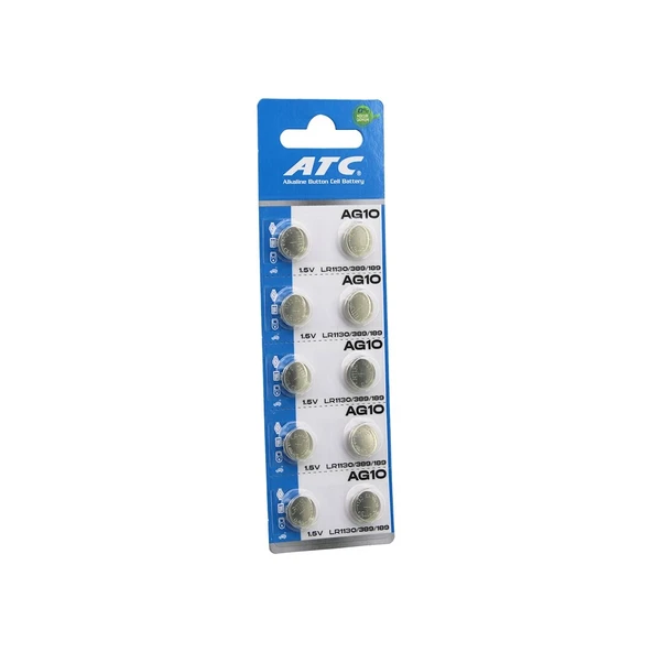 Atc Alkaline Button Battery ( Ag10 ) ( Lr-1130/389/189 ) ( Düğme Pil ) ( Alkalin ) ( 1.5v ) ( 10lu Kart )*400 ürün görseli 1