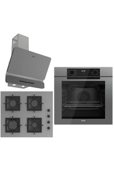 Grey FryArt 3 lÃ¼ Ankastre Set ( QEP63CPR - SC208-FA - D082-SA ) A++ Sessiz Davlumbaz ürün görseli 1