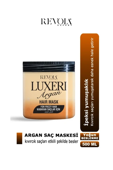 REVOLA,Luxeri Argan Saç Maskesi – Kabaran ve Kıvırcık Saçlar İçin Besleyici Bakım 500ML ürün görseli 1