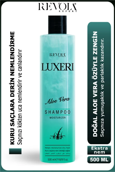 REVOLA EXPERT,Luxeri Aloe Vera Şampuan - Kuru ve Yıpranmış Saçlar için Derin Nemlendirme ve Doğal Canlılık 500 ml ürün görseli 1