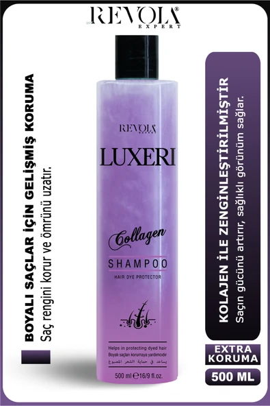 REVOLA EXPERT,Luxeri Kolajen Şampuan - Boyalı Saçlar için Renk Koruma ve Güçlendirilmiş Sağlıklı Görünüm 500 ml ürün görseli 1