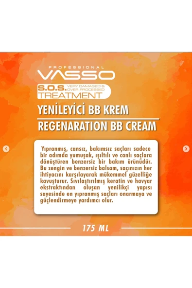 VASSO EVOLUTION,S.O.S VASSO SAÇ YENİLEYİCİ BB KREM 175ML - Resim 3