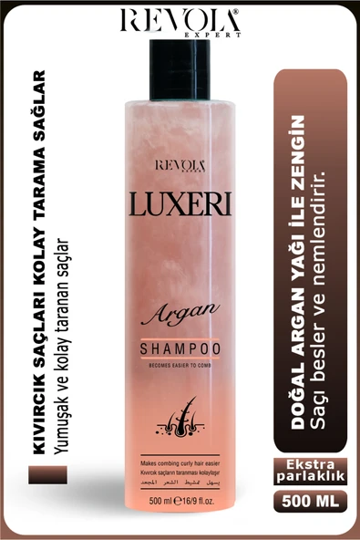 REVOLA EXPERT,Luxeri Argan Şampuan - Kıvırcık Saçlar için Kolay Tarama ve Doğal Parlaklık Sağlayan Formül 500 ml ürün görseli 1