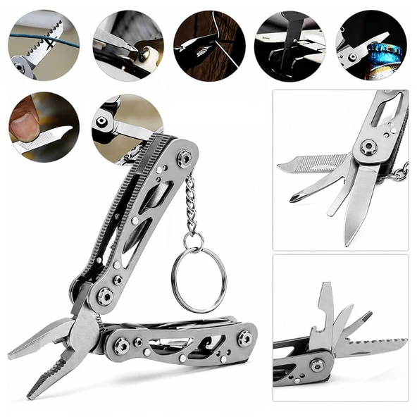 Powermaster PM-24603 Paslanmaz Çelik Katlanabilir Çok Fonksiyonlu Pense Multitool Çakı Anahtarlık ürün görseli 1