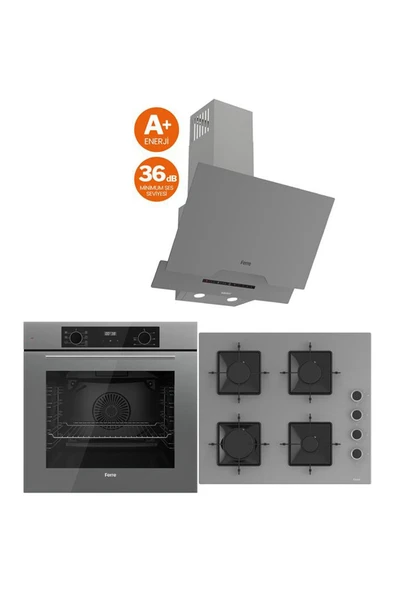 Gray Plus Serisi 3lü Cam Ankastre Set (QBL63CPR-SS208-D065SA) ürün görseli 1