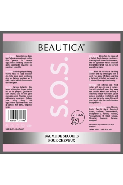 SOS,S.O.S BALSAM SAÇ İÇİN ACİL KURTARMA BALSAM 1000ml ürün görseli 1