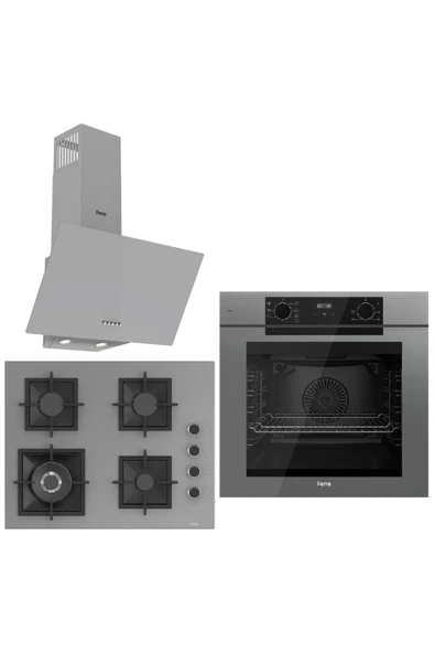 Grey FryArt 3 lÃ¼ Ankastre Set ( QEP63CPR - SC408-WFA - D088 ) 65 cm Wok Bek Ocak ürün görseli 1