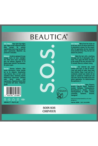 SOS,Saç S.O.S BAKIMI 1000ML KUAFÖR İXİR BALSAM ürün görseli 1