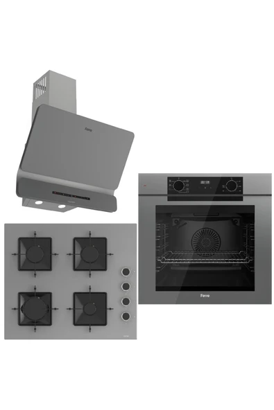 Grey FryArt 3 lÃ¼ Ankastre Set ( QEP63CPR - SS208 - D082-SA ) A++ Sessiz Davlumbaz ürün görseli 1