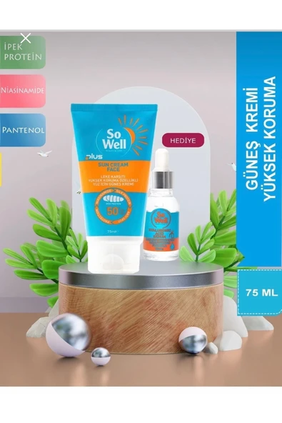 KAİZENS LİFE,SO WELL LEKE KARŞITI YÜKSEK KORUMA YÜZ GÜNEŞ KREMİ+HYALURONIC ACID SERUM HEDİYELİ ürün görseli 1