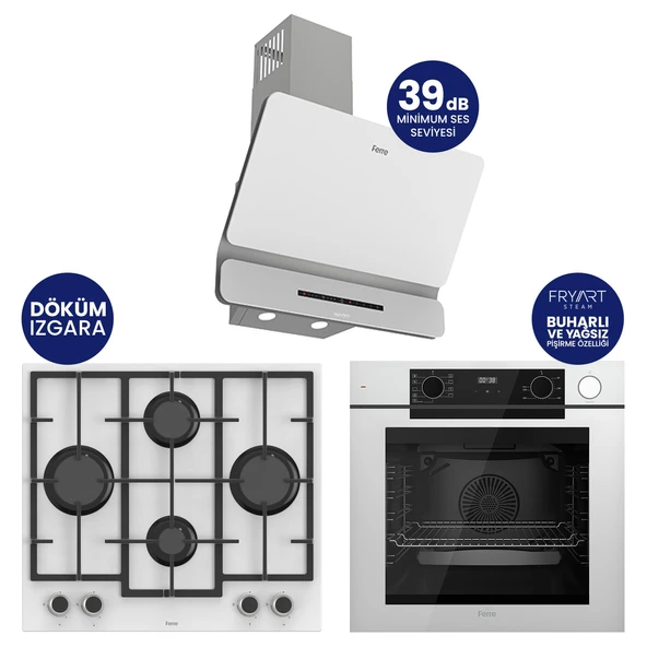 New Steamart & Fryart Chef Edition Beyaz 3'lü Ankastre Set  QEP64CB-LN386-D081SA ürün görseli 1