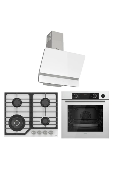 STEAMART NT ASİMETRİK SERİSİ BEYAZ ANKASTRE CAM SET (D081+NT026+XE64CB) ürün görseli 1