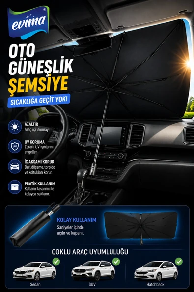 Katlanabilir Oto Güneşlik Şemsiye 75x140 cm UV Korumalı Ön Cam Gölgelik Aksesuarı ürün görseli 1