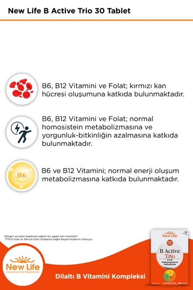 B Active Trio 30 Tablet - P5P - Metilkobalamin - Metilfolat - Resim 3