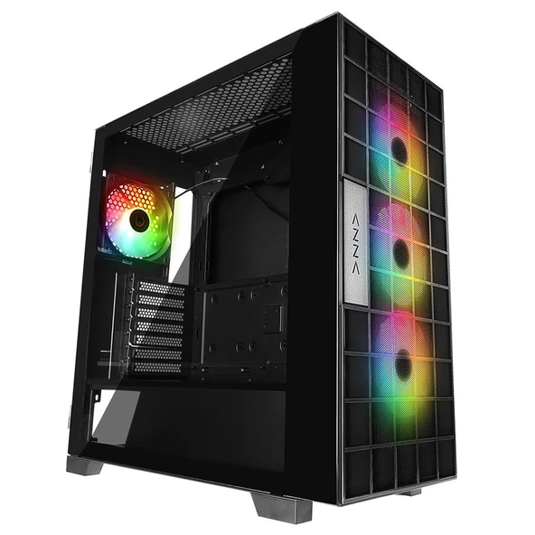 Rampage AZZA V2 Temperli Camlı Siyah 4-12CM ARGB Fan + Type-C ATX Mid-T Gaming Oyuncu Kasası ürün görseli 1