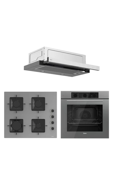 QBL62CPR - SS208 -D038 60 cm Gri Cam Turbolu Aspiratörlü Ankastre Set - Yeni ürün görseli 1