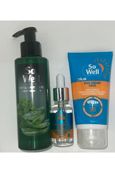 SOWELL,Güneş Kremi Spf 50 Plus 75 ml & Hyaluronic Serum 20 ml & Aloe Vera Jel 150 ml ürün görseli 1