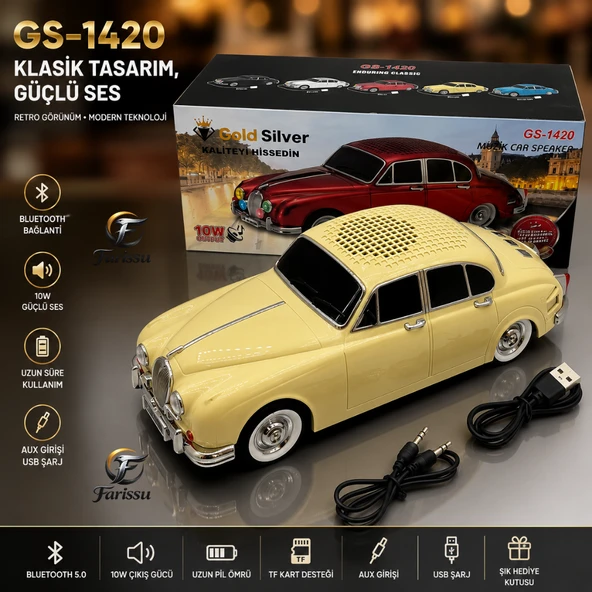 GS-1420 Klasik Nostaljik Araba Figürlü Bluetooth Hoparlör - 10W Güçlü Ses Sitemi ürün görseli 1