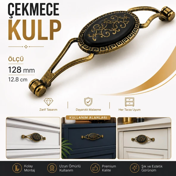 Eskitme Antik Sarı Metal (128 mm-12.8 cm) Mobilya Mutfak Çekmece Dolap Kulpu Kulbu Kulpları ürün görseli 1