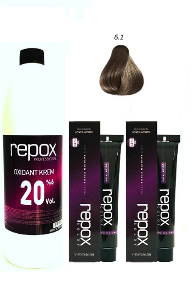 REPOX,6.1 Küllü Koyu Kumral Saç Boyası 60 ml - 2 Adet + Oksidan 1000 ml - 1 Adet ürün görseli 1