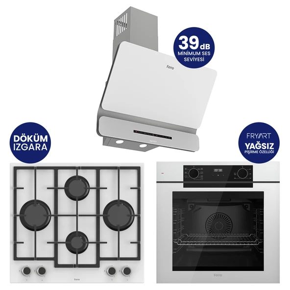 New Fryart Chef Edition Beyaz 3'lü Ankastre Set QEP63CB-LN386-D081SA ürün görseli 1