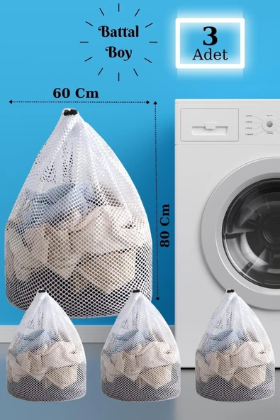 3 Adet Çamaşır Yıkama Filesi İpli 60x80 cm | Çorap Perde Filesi ürün görseli 1