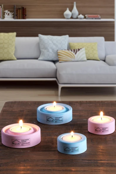 Holder | 4'lü Set Mumluk | Tea Light Mumluk Seti | Pembe-mavi ürün görseli 1