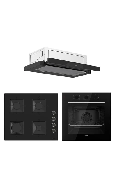 QBL62CS - SS205 -D036 60 cm Siyah Cam Turbolu Aspiratörlü Ankastre Set - Yeni ürün görseli 1