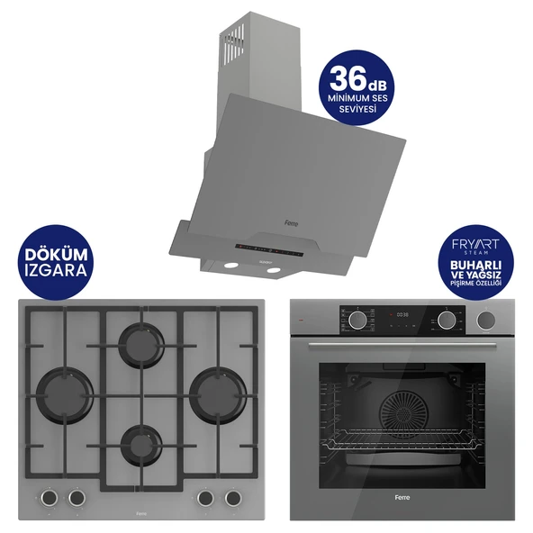 Steamart & Fryart Chef Edition Gri 3'lü Ankastre Set XE64CPR-LN388-D065SA ürün görseli 1