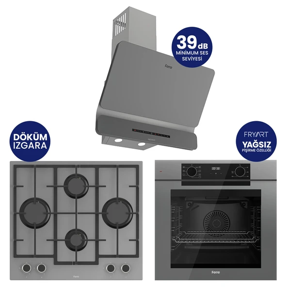 New Fryart Chef Edition Gri 3'lü Ankastre Set QEP63CPR-LN388-D082SA ürün görseli 1