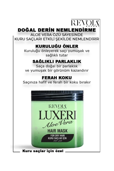 REVOLA,Luxeri Aloe Vera Saç Maskesi – Kuru Saçlar İçin Yoğun Nem Bakımı 500ML ürün görseli 1