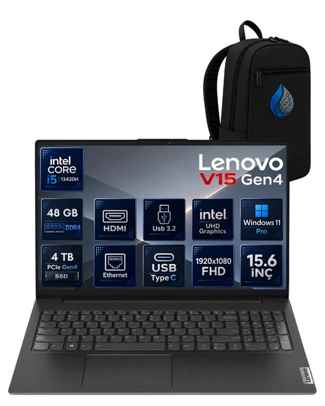 Lenovo V15 G4 IRU 83A100A5TRRNP20 Intel Core i5-13420H 48 GB DDR4 RAM 4 TB NVMe SSD Intel UHD Graphics Windows 11 Pro 15.6" FHD (1920x1080) Notebook Laptop Bilgisayar ürün görseli 1