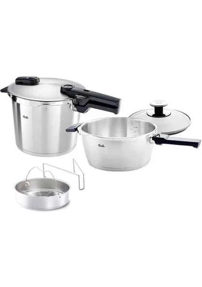 Fissler Vitaquick Premium Buhar Aparatlı 6 lt + 3.5 lt Düdüklü Tencere ürün görseli 1