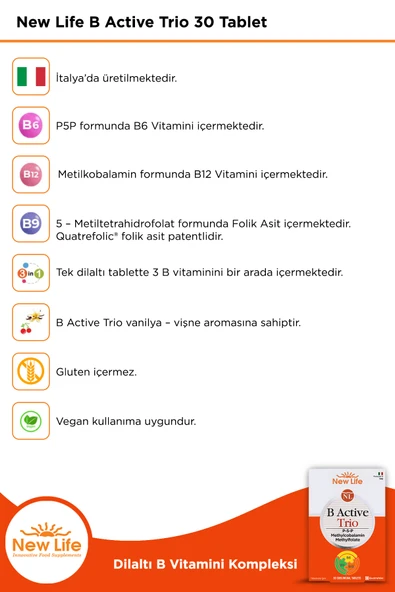 B Active Trio 30 Tablet - P5P - Metilkobalamin - Metilfolat - Resim 2