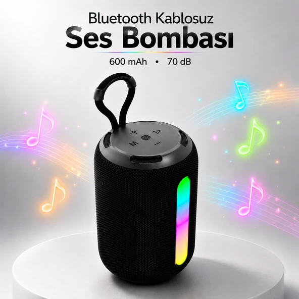 Taşınabilir Bluetooth Hoparlör Ses Bombası RGB LED Işıklı USB Type-C AUX Destekli Şarjlı Kablosuz ürün görseli 1