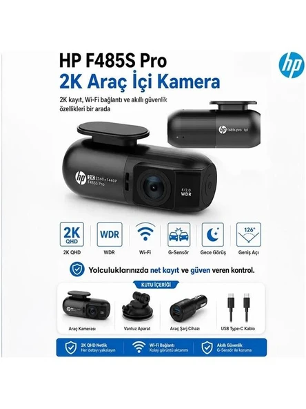 HP F485s Pro 2K Araç İçi Wi-fi Kamera (Türkiye Garantili) ürün görseli 1