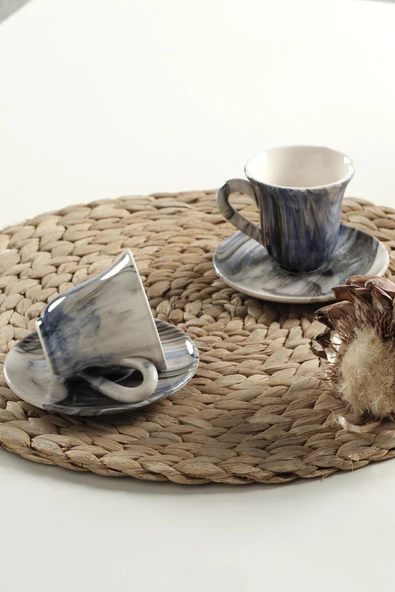 Gift Kahve Fincan Takımı 2 Kişilik El Yapımı Türk Kahvesi Expresso Fincanı Seti Mavi ürün görseli 1