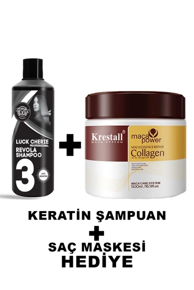 LUCK CHERIE PROFESSIONAL,Keratın Şampuanı 100ml+krestall Collegen Saç Bakım Onarıcı Maskesı Kuru Saçlar için4 ürün görseli 1