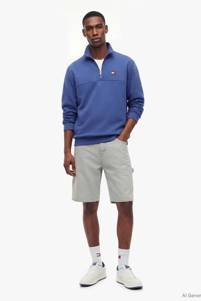 TJM REG BADGE QZ EXT Erkek Mavi Sweatshirt - DM0DM23200 ürün görseli 1