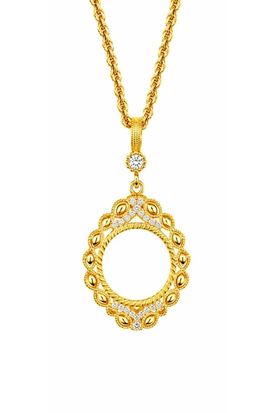 Gold Renk Zirkon Taşlı Kaplama Gram ve Çeyreklik Takılan Zincir Dahil 60cm Kolye ürün görseli 1