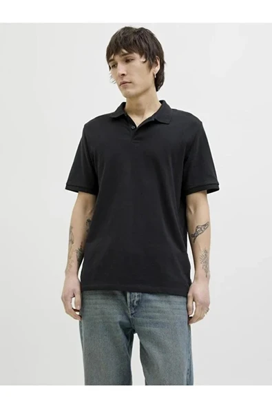 Jack&Jones 12270150 Yakali Erkek Tshirt - Siyah ürün görseli 1