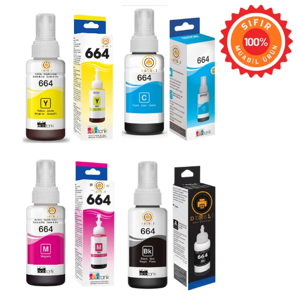 Premium T6641 T6642 T6643 T6644 Muadil Mürekkep 4'lü Set Siyah Mavi Kırmızı Sarı Takım Epson EcoTank L110 L210 L310 L355 L365 L382 L386 L455 L565 L1300 Mürekkep Tanklı Yazıcı Mürekkebi ürün görseli 1