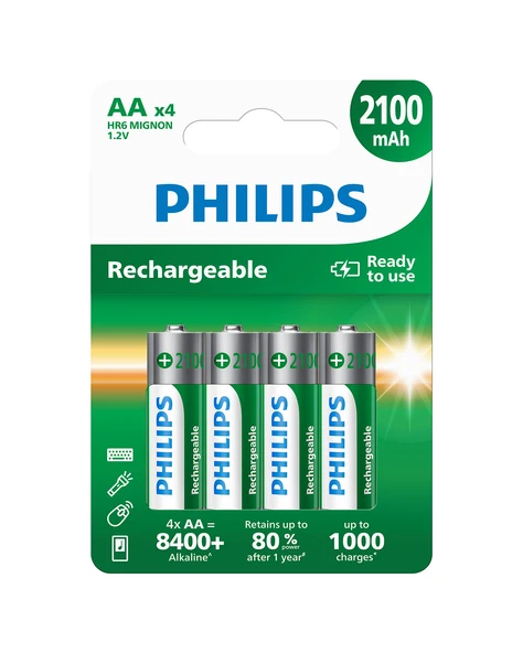 Philips 2100 Mah Şarjlı Aa Kalem Pil - R6B4A210/10 - 4'lü Paket - Ready To Use ürün görseli 1