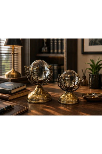 Sleep Nova Eskitme Cam Küre Dekoratif Obje Seti – Vintage Metal Salon & Ofis Aksesuarı (2'li) ürün görseli 1