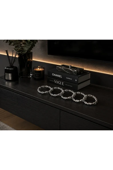 Sleep Nova Silver Metal Zincir Halka Dekoratif Obje – Gümüş Modern Ofis & Salon Aksesuarı ürün görseli 1